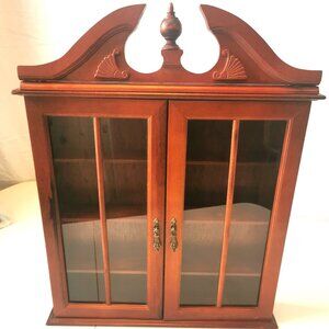 1960s Solid Wood Curio Cabinet w/ Teardrop Brass Pull AND 8 Vintage Knick-Knacks